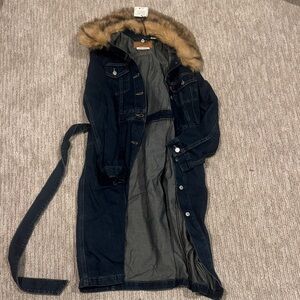 Levi's Denim Jacket with Tan Leather Patch and Fur Trim